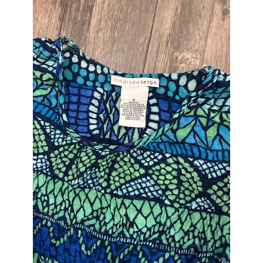 VTG Madison Leigh Blue Green Geometric¹ Tribal Print Sleeveless Maxi Dress 6 - Picture 2 of 4